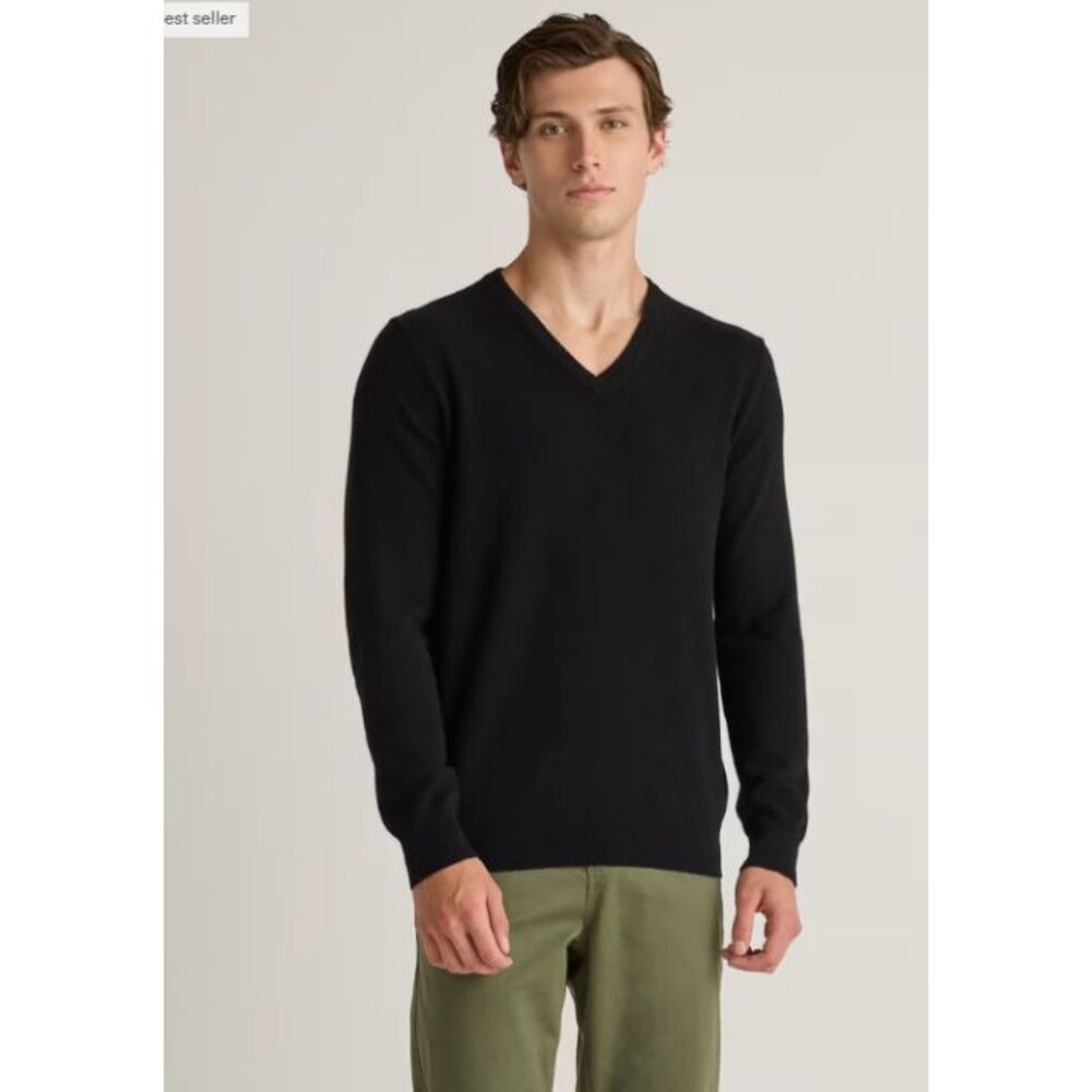 Quince Mens 100% Mongolian Cashmere V Neck Sweater Black Size L